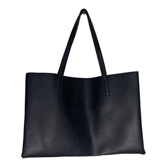 Vince Camuto Faux Leather Pebbled Black Tote with Gray Stripe - Picture 3 of 5